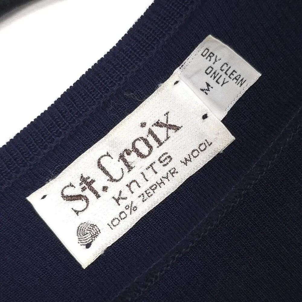 St.Croix Knits Sweater MEDIUM 100% ZEPHYR WOOL Navy V-neck Button Cardigan Men’s